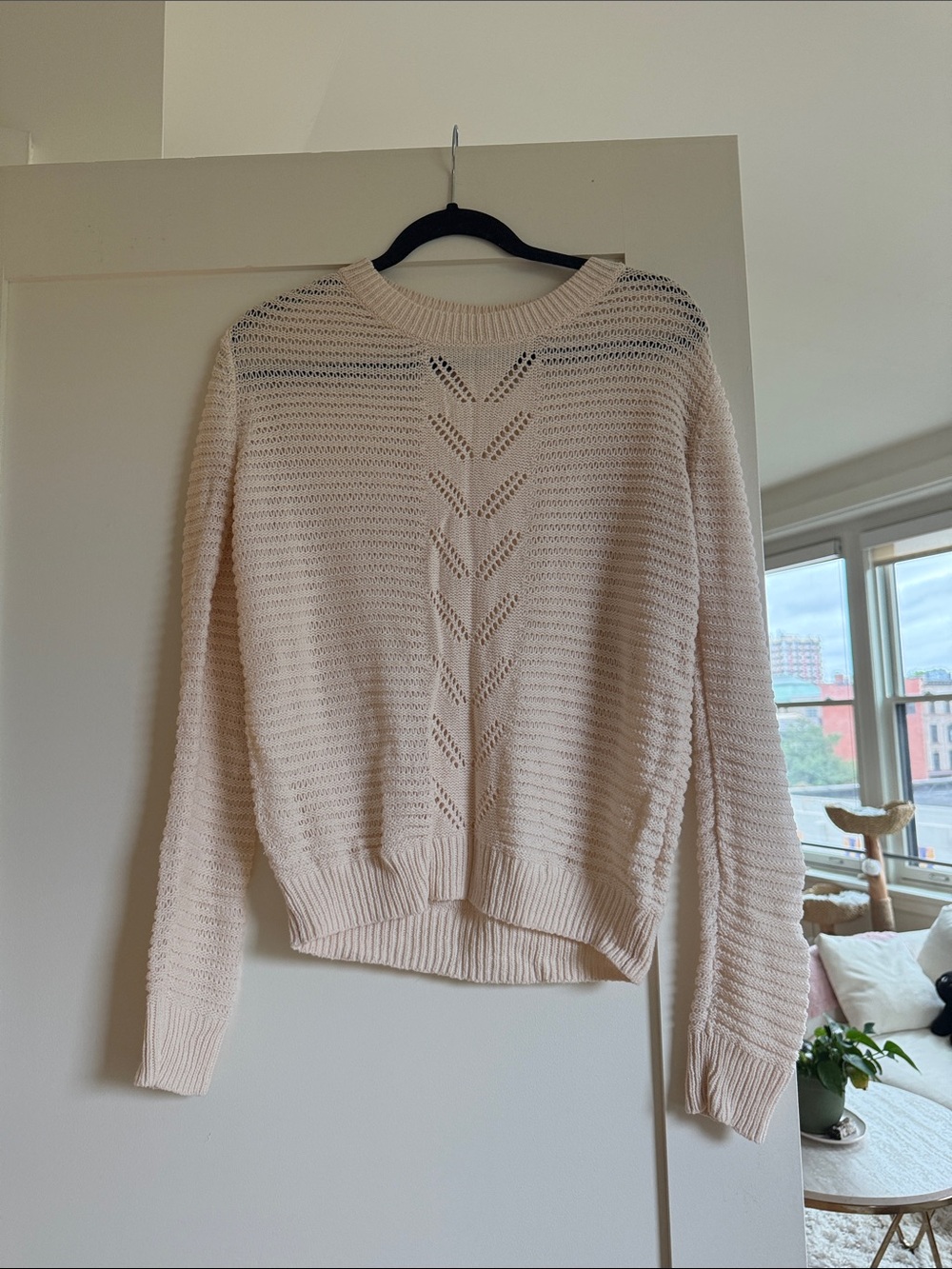 Urban Outfitters Cream Open-Weave Crewneck Sweater